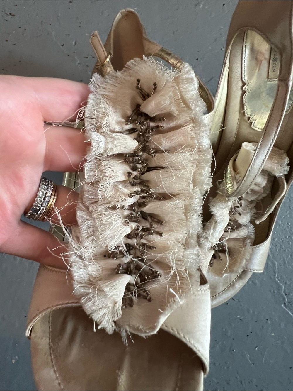 Max Studio Cream Open-Toe Ruffle Slingback Heels - Picture 2 of 5